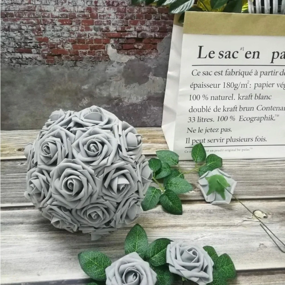 25 Count | Gray Grey Silver Artificial Flowers Wedding Floral Centerpiece